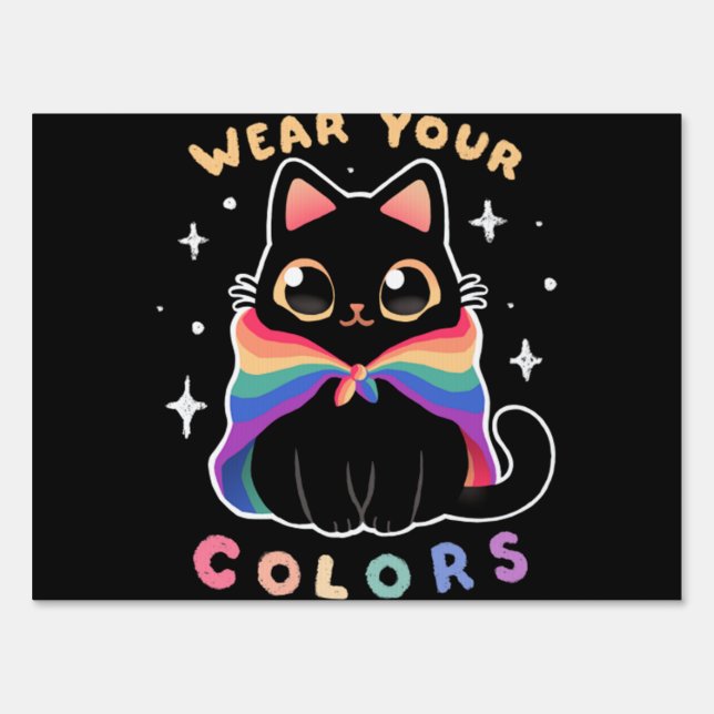 LGBT Pride Cat - Kawaii Rainbow Kitty - Wear your  Sign (Front)