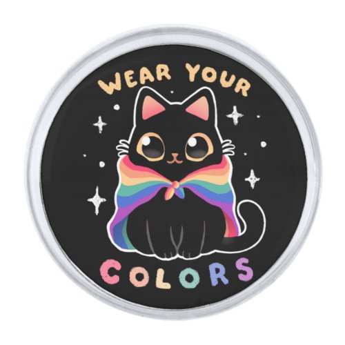 LGBT Pride Cat _ Kawaii Rainbow Kitty _ Wear your  Silver Finish Lapel Pin