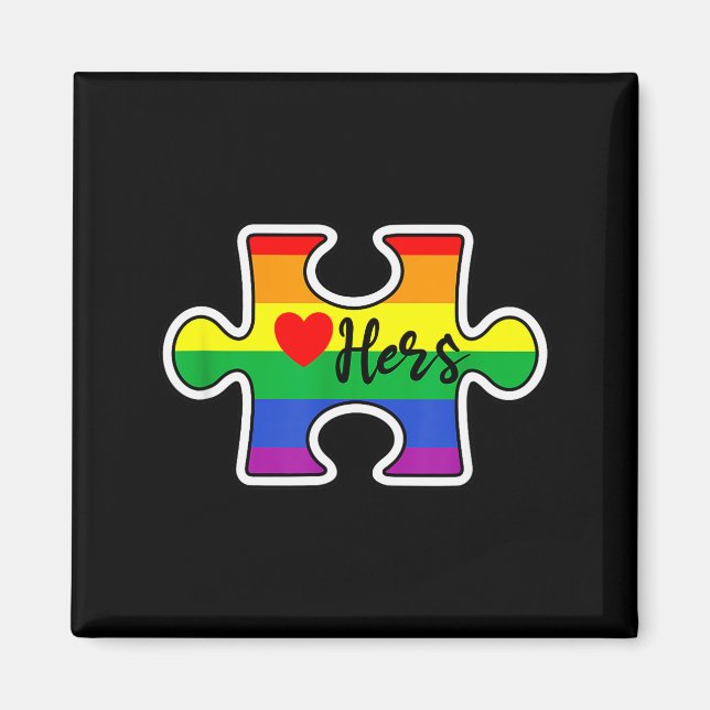 Lgbt Pride Couple Valentine Lesbian Hers Rainbow P Magnet (Front)
