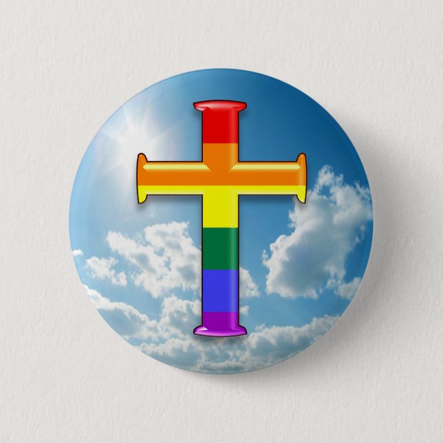 LGBT Pride Cross Pinback Button (Front)