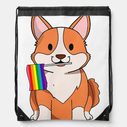 LGBT Pride Cute Corgi Dog with rainbow flag Gay Le Drawstring Bag