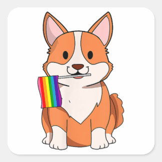 LGBT Pride Cute Corgi Dog with rainbow flag Gay Le Square Sticker