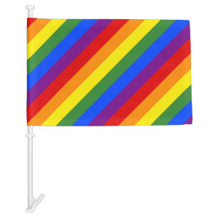 LGBT Pride Diagonal Rainbow Stripe Pattern Car Flag