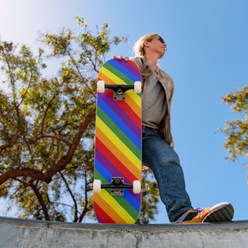 LGBT Pride Diagonal Rainbow Stripe Pattern Skateboard