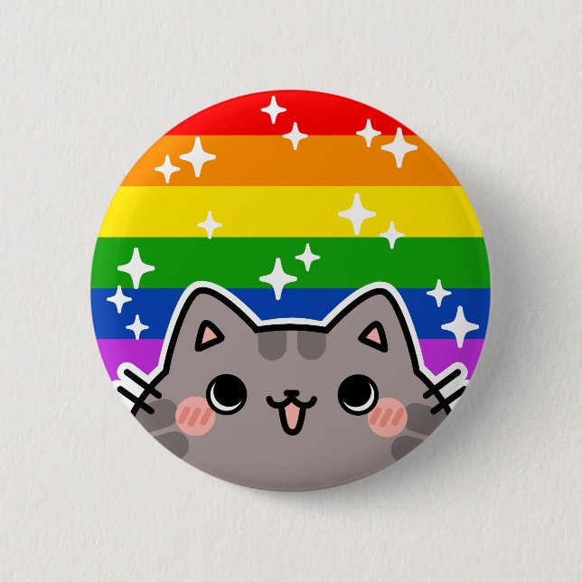 LGBT Pride Flag Cat Button (Front)