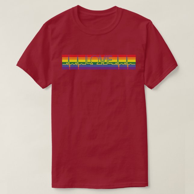 LGBT Pride Flag LOVE EKG T-Shirt (Design Front)