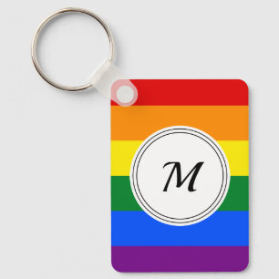 LGBT pride flag with a custom initial Keychain