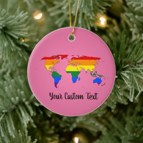 LGBT pride flag with a world map Ceramic Ornament