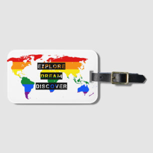 LGBT Pride Flag World Map Luggage Tag Typography