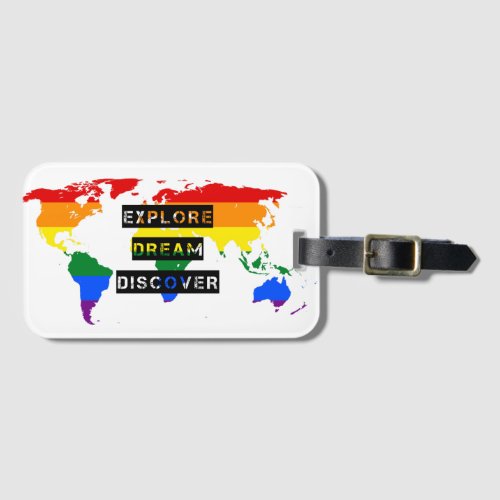 LGBT Pride Flag World Map Luggage Tag Typography
