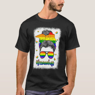 Lgbt Pride  Free Mom Hugs Messy Bun Rainbow Flag T-Shirt