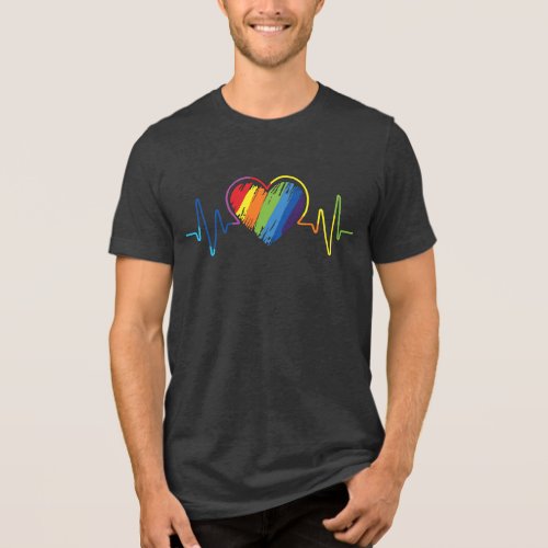 LGBT Pride Gay Lesbian Modern Rainbow Heartbeat Tri_Blend Shirt