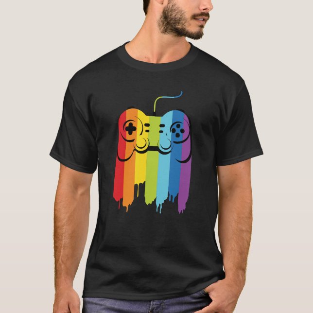 LGBT Pride Gaymer Gamer Modern Rainbow Controller T-Shirt (Front)