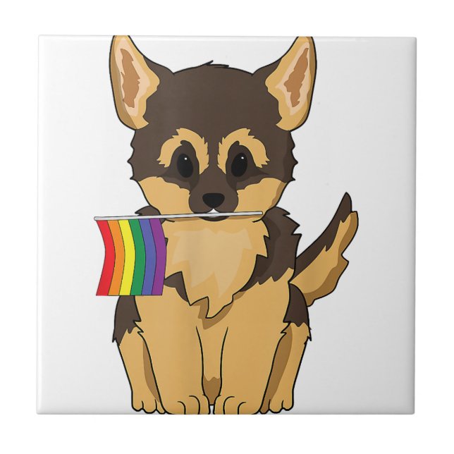 LGBT Pride German Shepherd Dog rainbow flag Gay Le Ceramic Tile (Front)