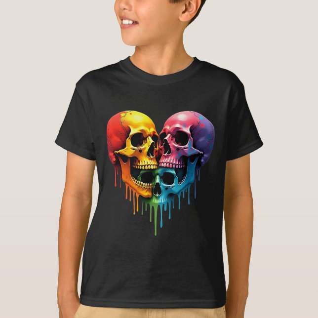 Lgbt Pride Halloween Horror Skeleton Skull Rainbow T-Shirt (Front)