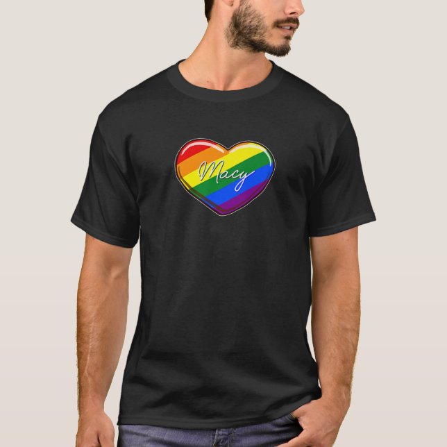 LGBT Pride Heart - First Name "Macy" Rainbow Heart T-Shirt (Front)