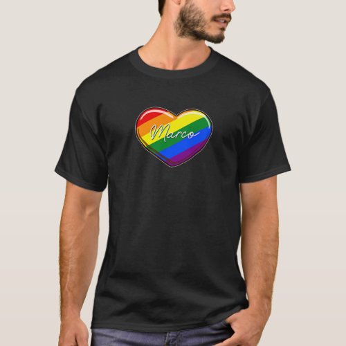LGBT Pride Heart _ First Name Marco Rainbow Hear T_Shirt