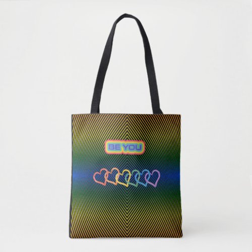 LGBT pride heart rainbow colors Be You black color Tote Bag