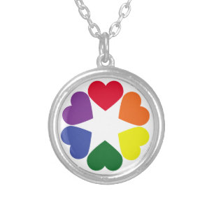 LGBT pride hearts Silver Plated Necklace