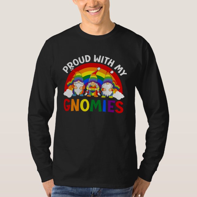 LGBT Pride LGBTQ Rainbow Gnomies Proud with my Gno T-Shirt (Front)