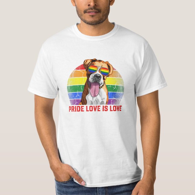 LGBT Pride Love Is Love Boxer Dog T-Shirt (Front)
