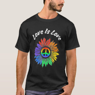 Lgbt Pride Love Is Love With Love Rainbow Sunflowe T-Shirt