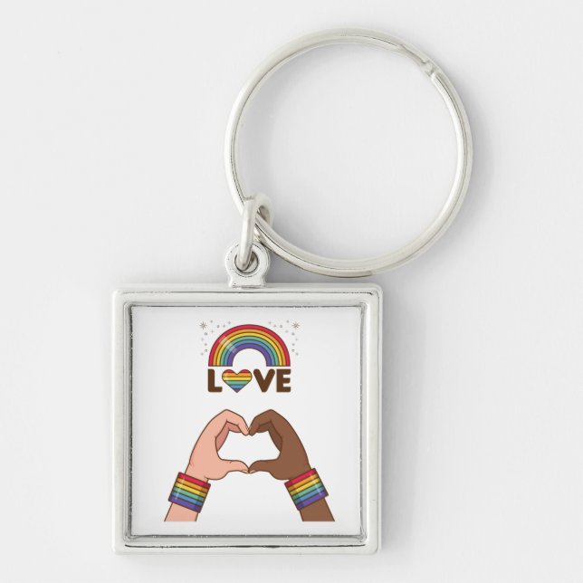 LGBT+Pride. Love rainbow. Heart.  Keychain (Front)