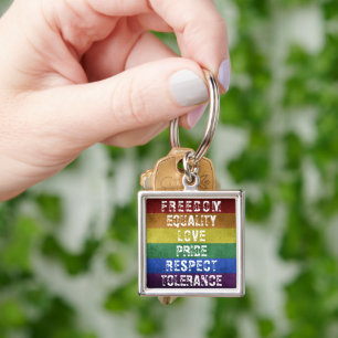 LGBT Pride Modern Rainbow Stripes Flag Keychain