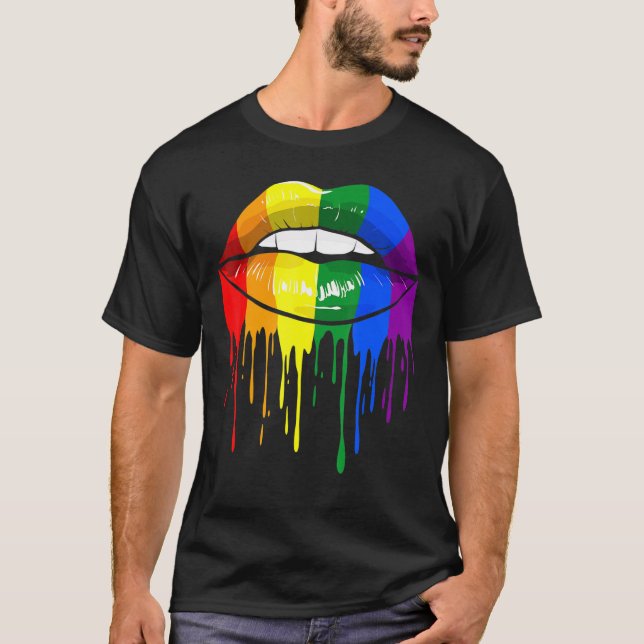 Lgbt Pride Month Gay Lesbian Pride Lips Flag T-Shirt (Front)