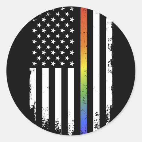 LGBT pride month support rainbow US american flag Classic Round Sticker