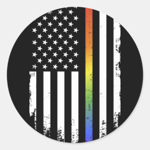 LGBT pride month support rainbow US american flag Classic Round Sticker