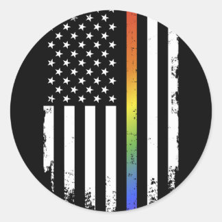LGBT pride month support rainbow US american flag Classic Round Sticker