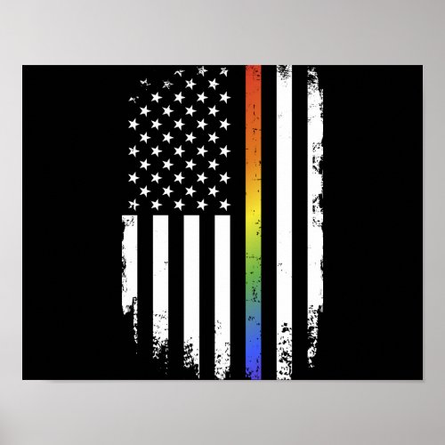 LGBT pride month support rainbow US american flag Poster