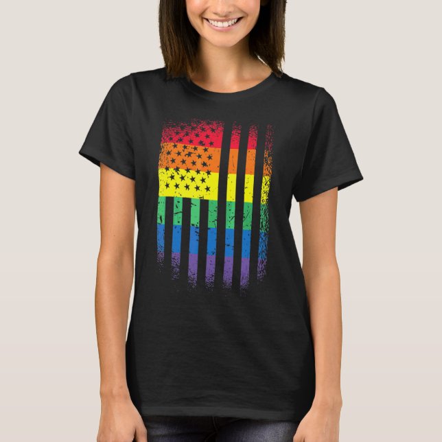 Lgbt Pride Month Support With Rainbow Us American  T-Shirt (Front)