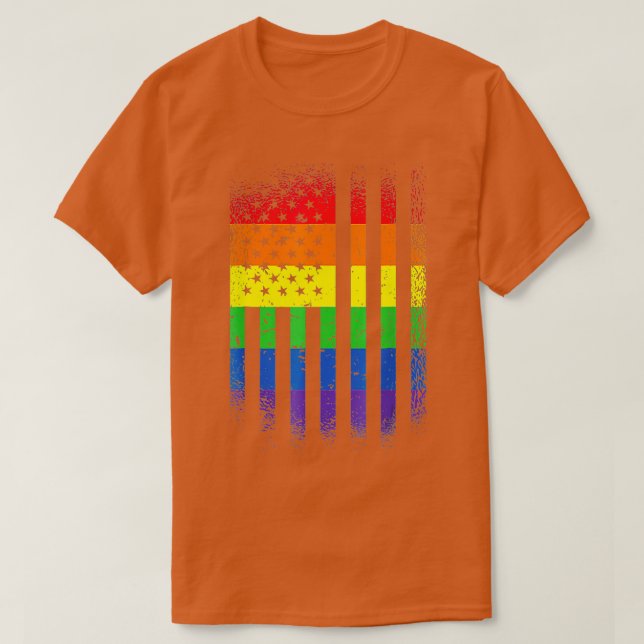 LGBT Pride Month Support With Rainbow US American  T-Shirt (Design Front)