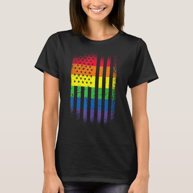 Lgbt Pride Month Support With Rainbow Us American  T-Shirt (Front)