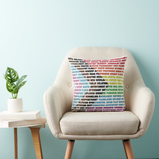 LGBT Pride Professions Word Cloud White Throw Pillow (Chair)