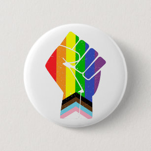 LGBT Pride (Progress) Flag with raised fist Button