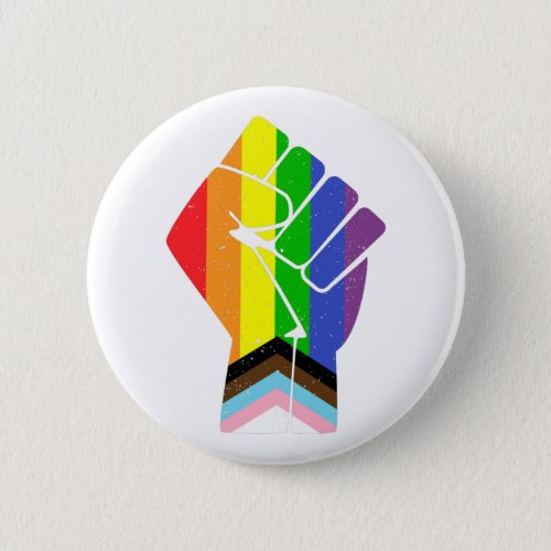 LGBT Pride Progress Flag with raised fist Button