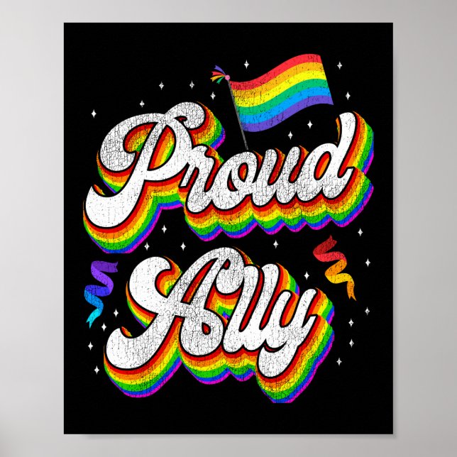 LGBT Pride Proud Ally Rainbow Flag Retro Vintage Poster (Front)