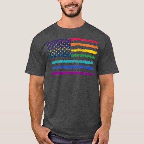 LGBT Pride Rainbow American Flag  T_Shirt