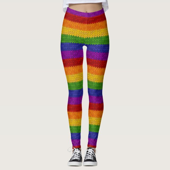 LGBT Pride Rainbow Color Knitting Pattern Leggings (Front)