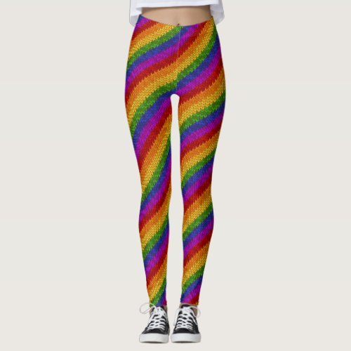 LGBT Pride Rainbow Color Strips Knitting Pattern Leggings