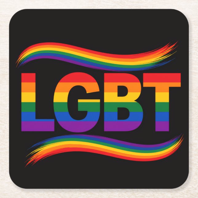 LGBT Pride Rainbow Design Square Paper Coaster (Front)