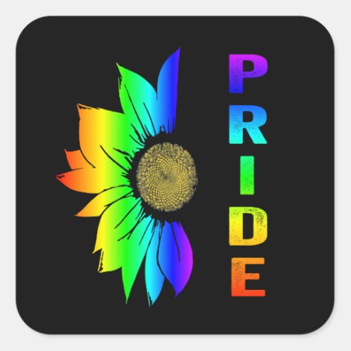 LGBT Pride Rainbow Flag Flower Sunflower Square Sticker