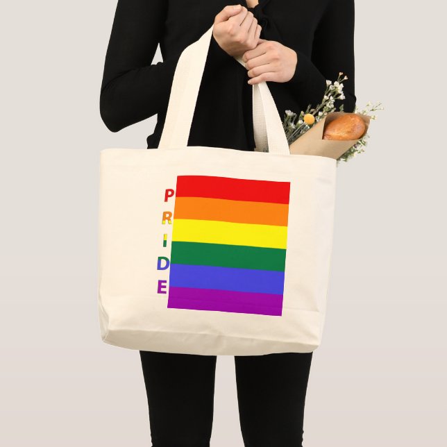 LGBT Pride Rainbow Flag Large Tote Bag (Front (Product))