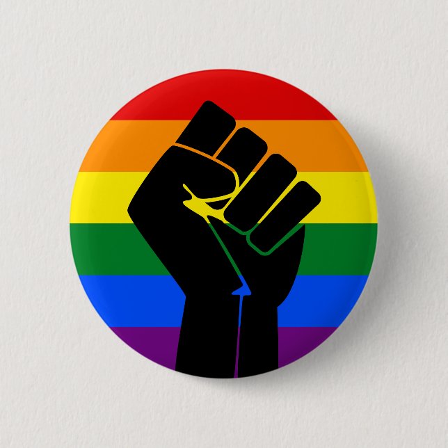 LGBT Pride (Rainbow) Flag with raised fist Button (Front)