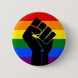 LGBT Pride (Rainbow) Flag with raised fist Button