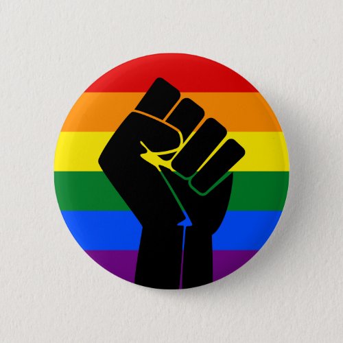 LGBT Pride Rainbow Flag with raised fist Button
