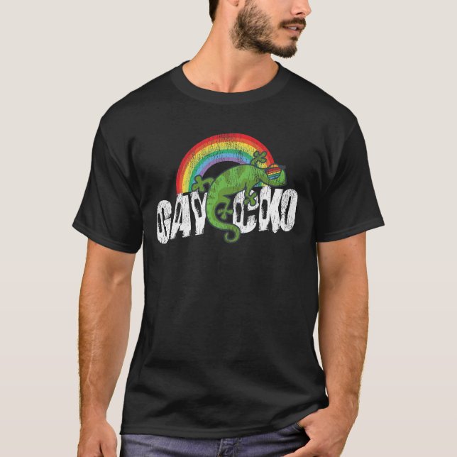 LGBT Pride Rainbow Gaycko Gecko Lizard Retro T-Shirt (Front)